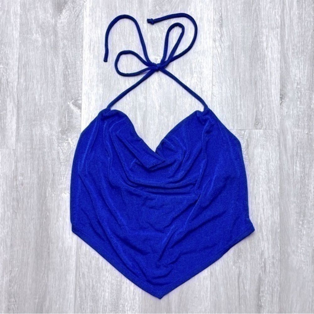 Women's XL NWT Blue Sleeveless Asymmetric Halter Top New
